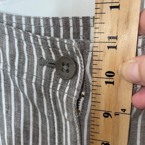 Chico's The Ultimate Fit Pants Women's L Taupe Striped Linen Wide Leg Trousers - Picture 14 of 16